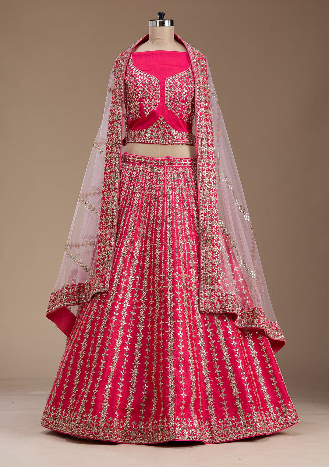 Pink Zardosi Raw Silk Semi-Stitched Lehenga-koskii