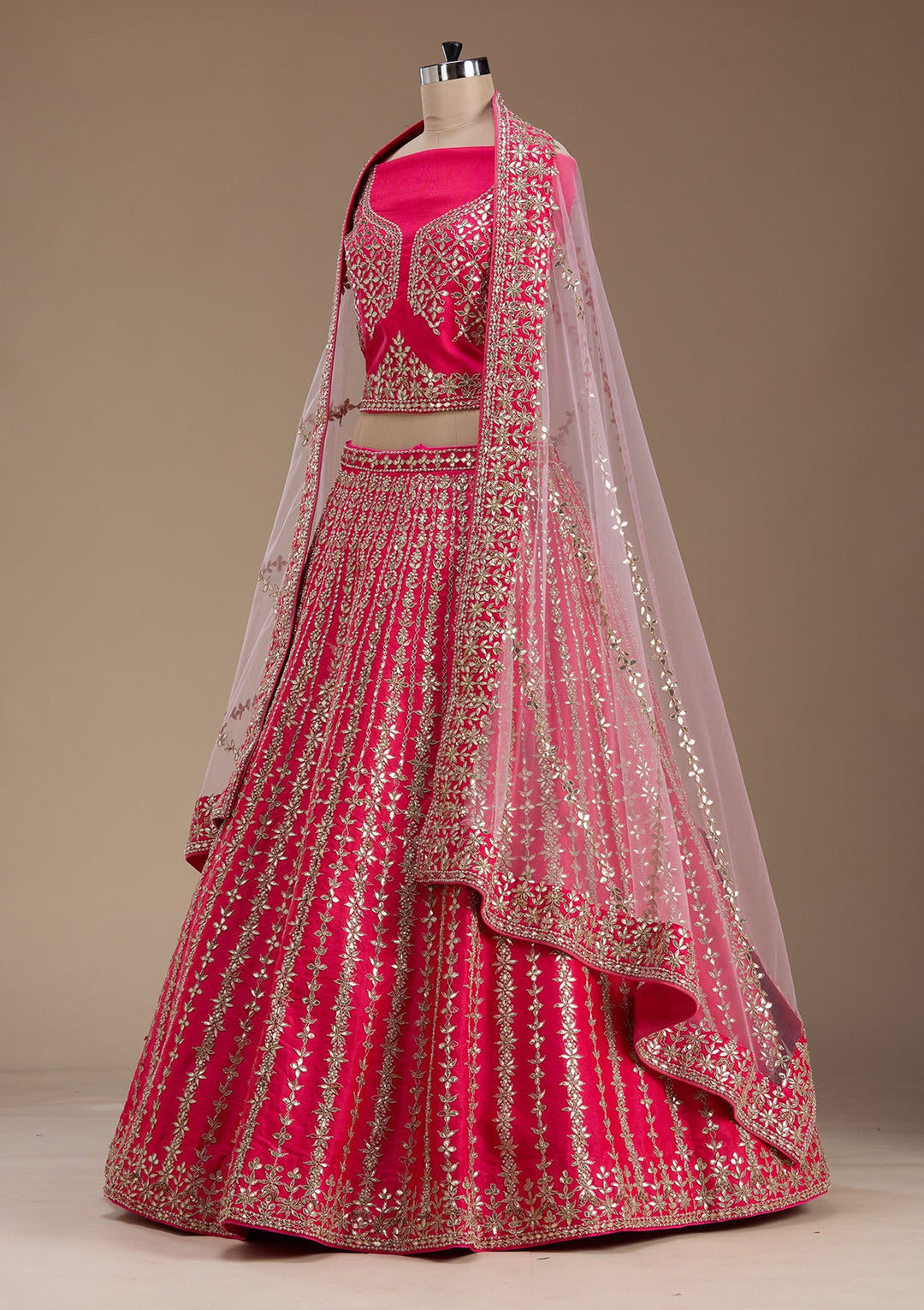 Pink Zardosi Raw Silk Semi-Stitched Lehenga-koskii