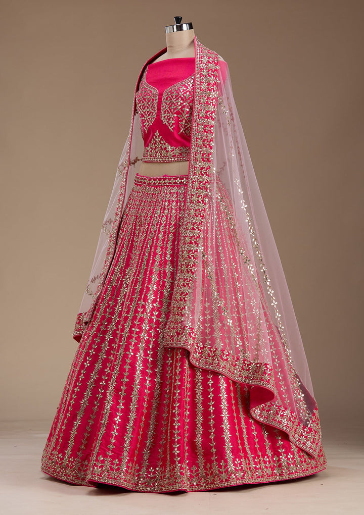 Pink Zardosi Raw Silk Semi-Stitched Lehenga-koskii