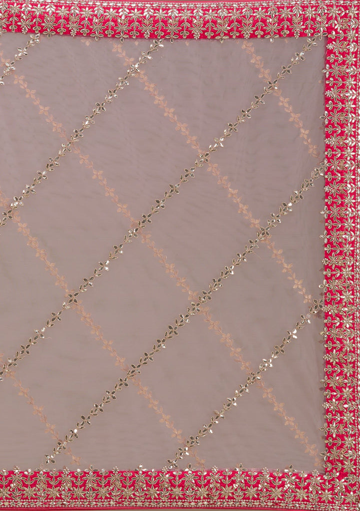 Pink Zardosi Raw Silk Semi-Stitched Lehenga-koskii