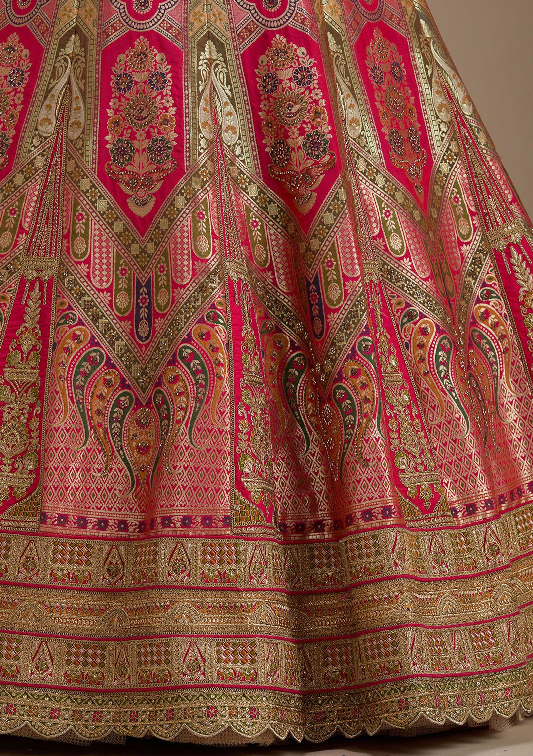 Rani Pink Zariwork Banarasi Semi-Stitched Lehenga-koskii