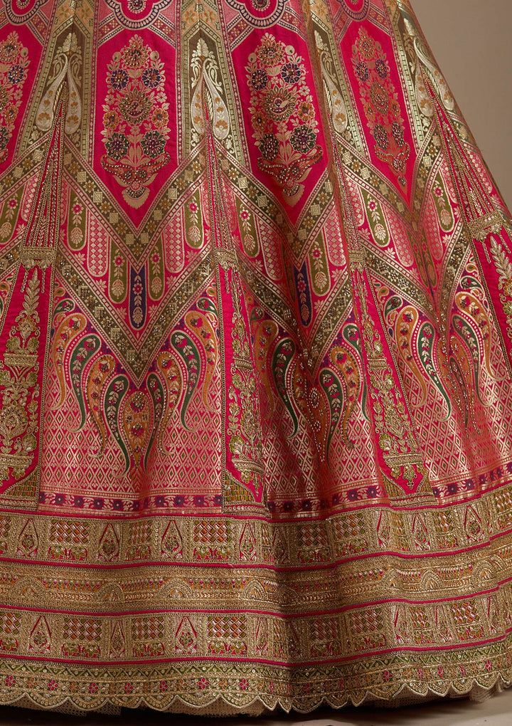 Rani Pink Zariwork Banarasi Semi-Stitched Lehenga-koskii