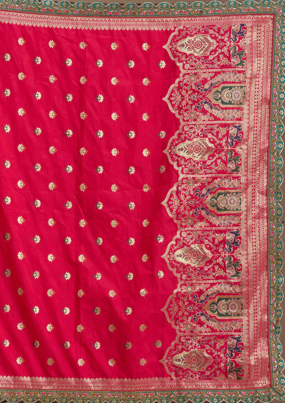 Rani Pink Zariwork Banarasi Semi-Stitched Lehenga-koskii