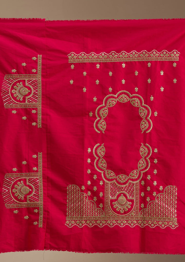 Rani Pink Zariwork Banarasi Semi-Stitched Lehenga-koskii