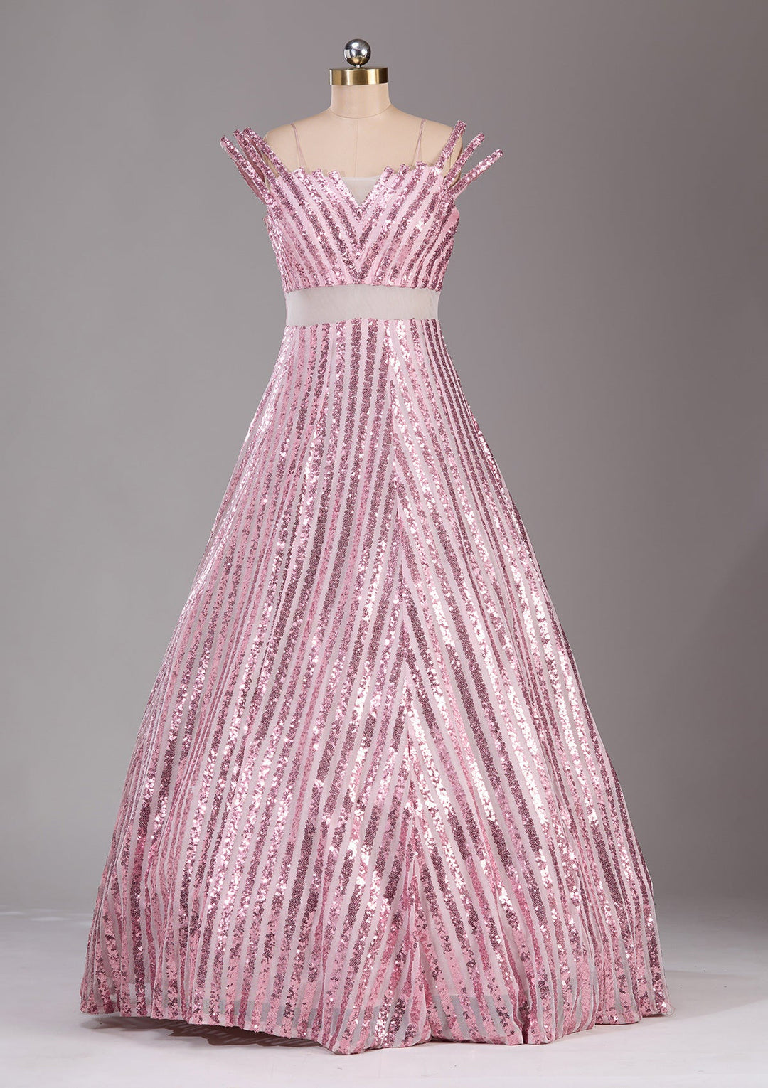 Pink Sequins Net Readymade Lehenga-Koskii