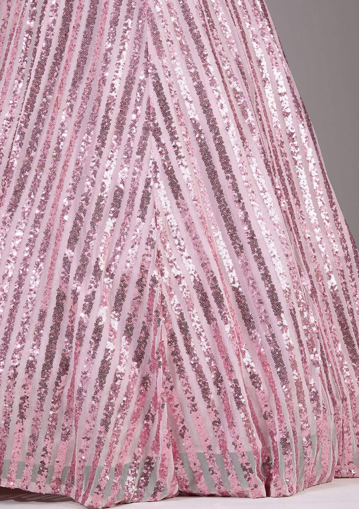 Pink Sequins Net Readymade Lehenga-Koskii
