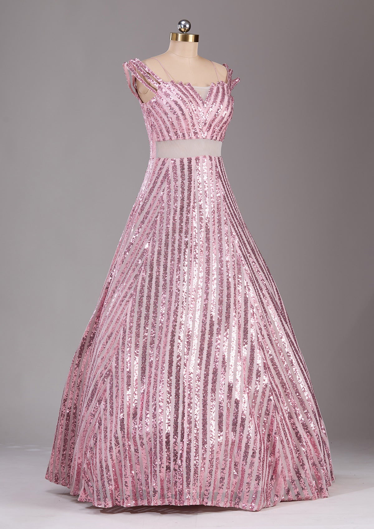 Pink Sequins Net Readymade Lehenga-Koskii