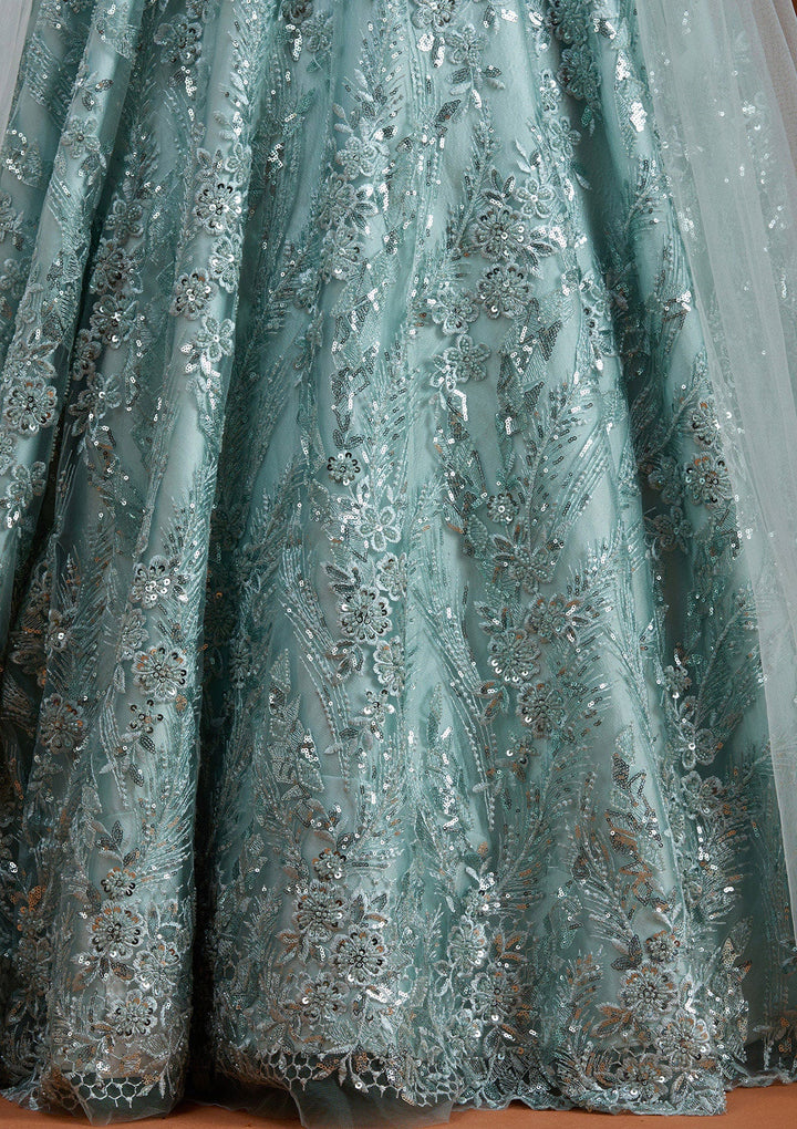 Sea Green Cutdana Net Gown-koskii