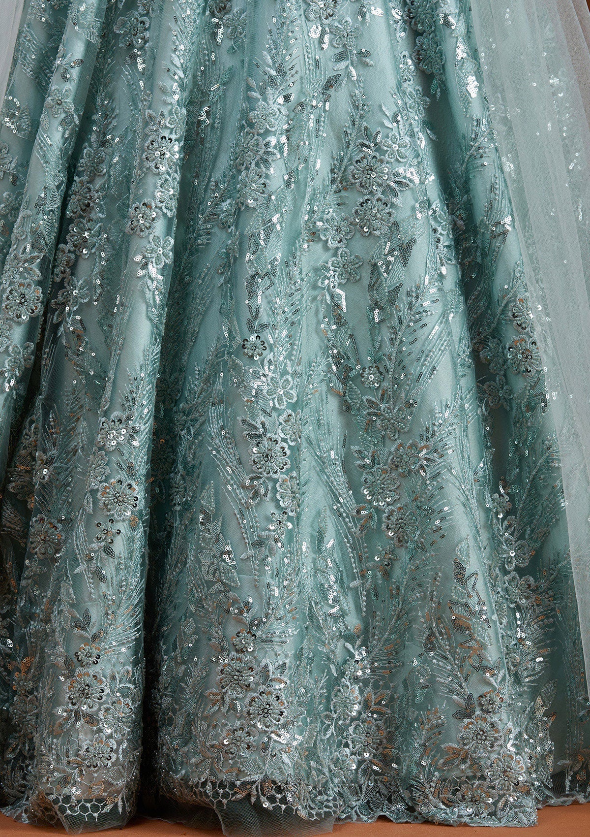 Sea Green Cutdana Net Gown-koskii