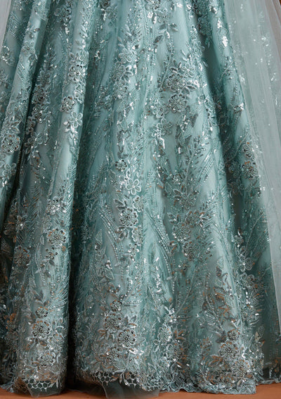 Sea Green Cutdana Net Gown-koskii