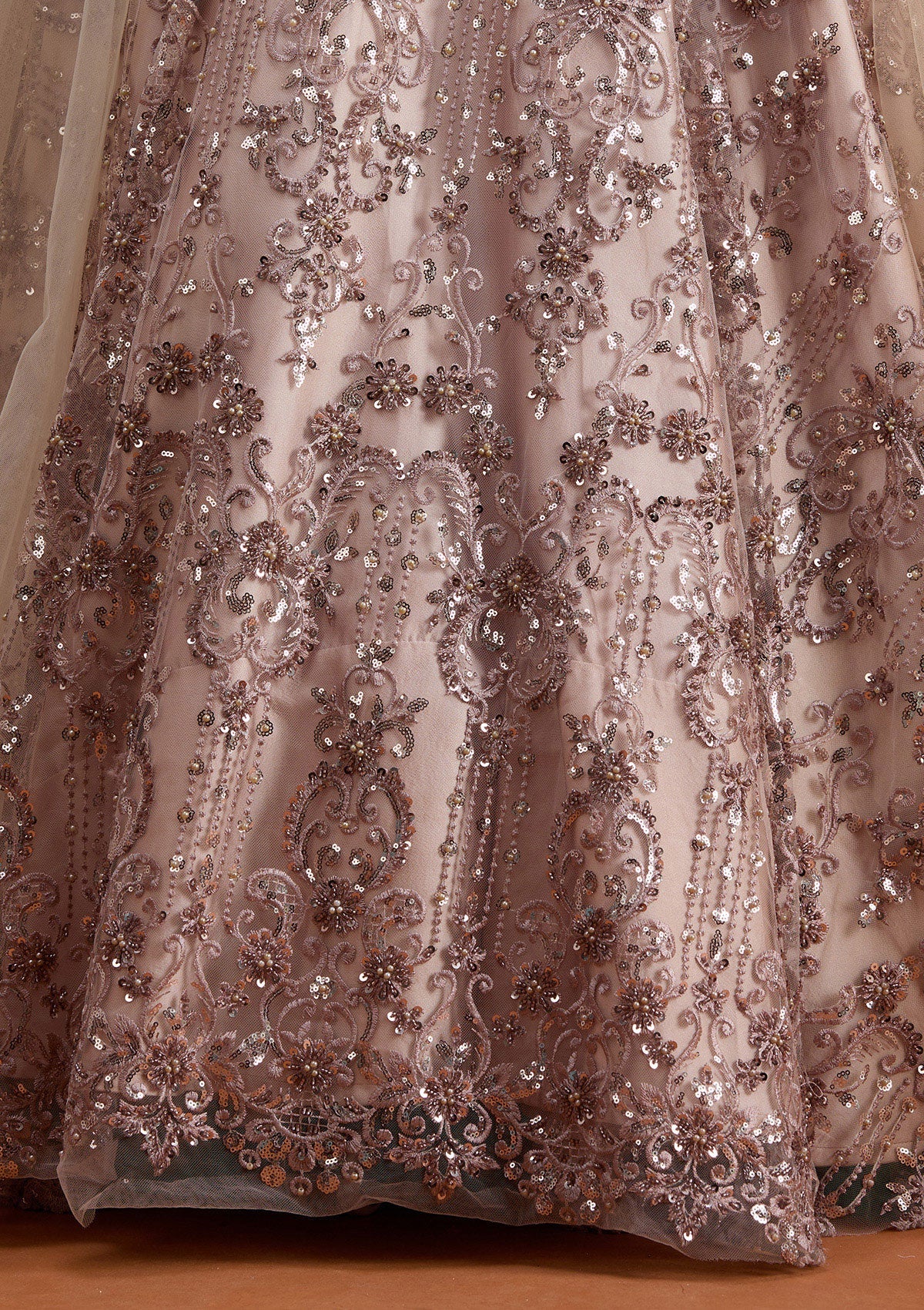 Light Brown Threadwork Net Gown-koskii