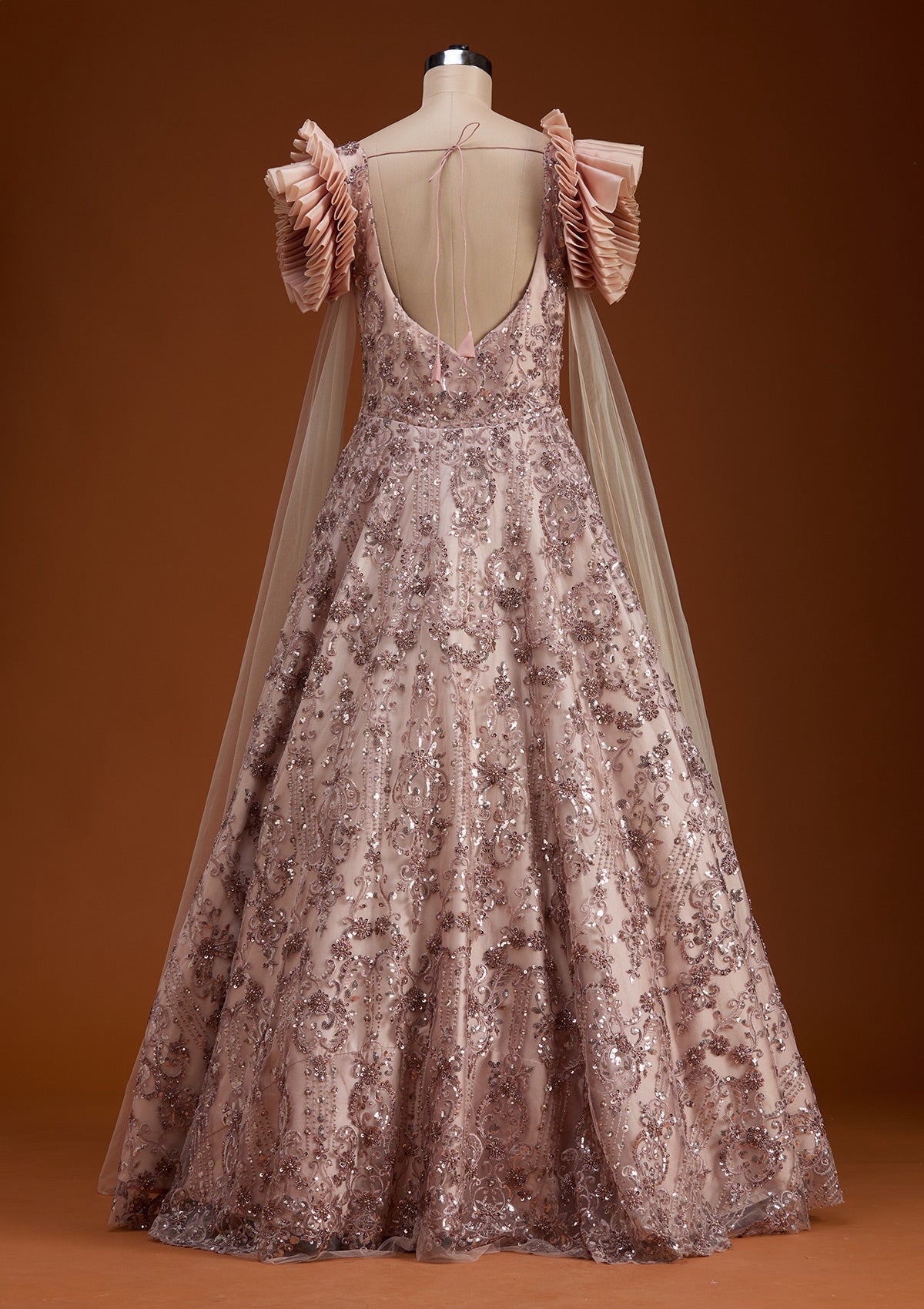 Light Brown Threadwork Net Gown-koskii