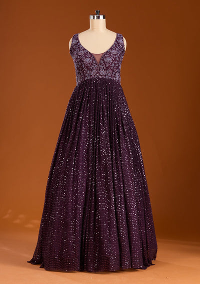 Wine Cutdana Net Readymade Lehenga-koskii