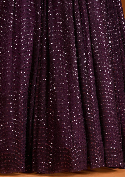 Wine Cutdana Net Readymade Lehenga-koskii