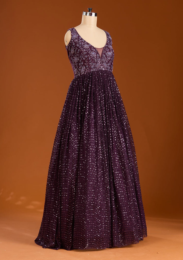 Wine Cutdana Net Readymade Lehenga-koskii