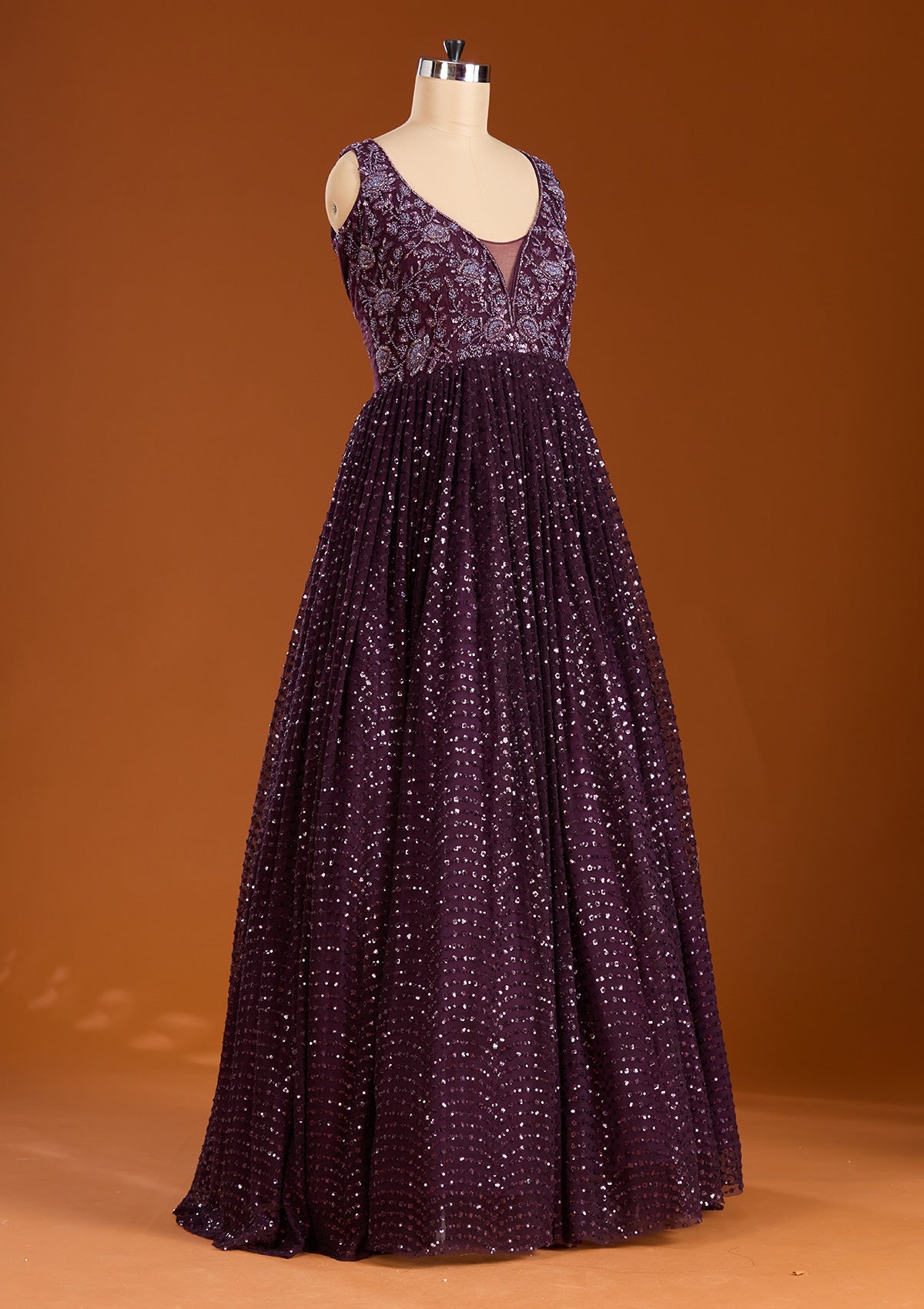 Wine Cutdana Net Readymade Lehenga-koskii