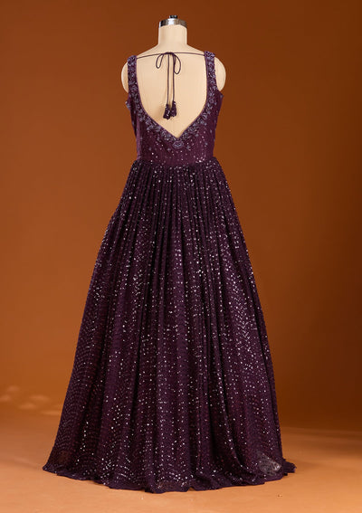 Wine Cutdana Net Readymade Lehenga-koskii