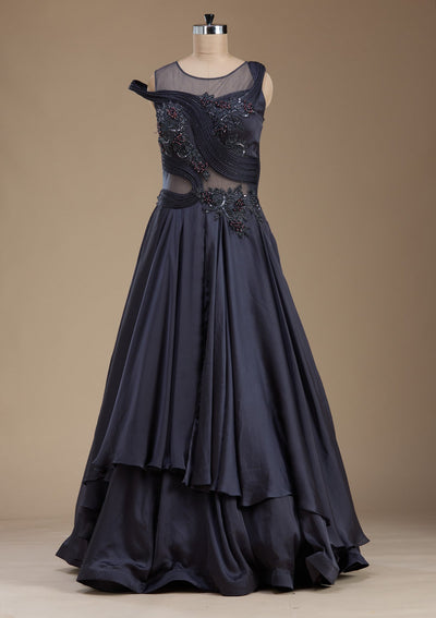Grey Sequins Satin Gown-koskii