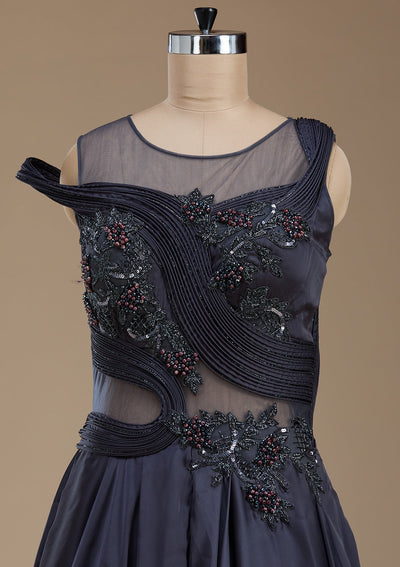 Grey Sequins Satin Gown-koskii