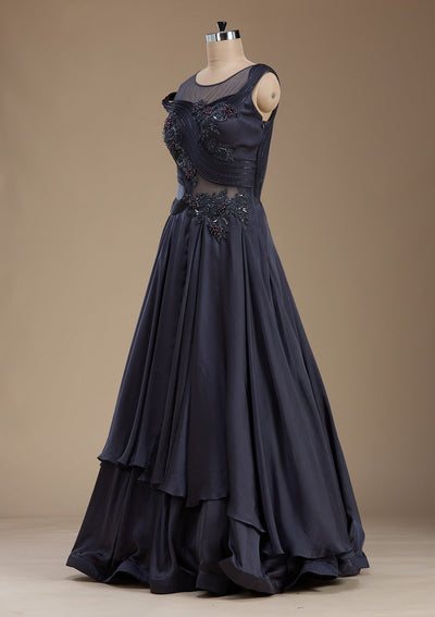 Grey Sequins Satin Gown-koskii