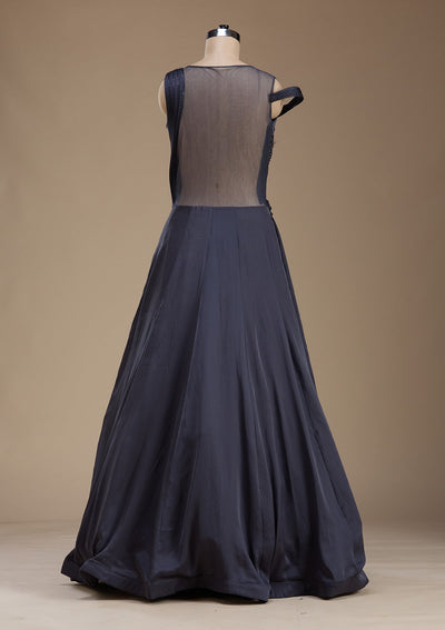 Grey Sequins Satin Gown-koskii