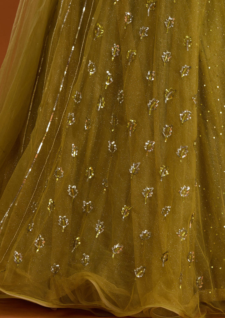Mehendi Sequins Net Readymade Lehenga-koskii