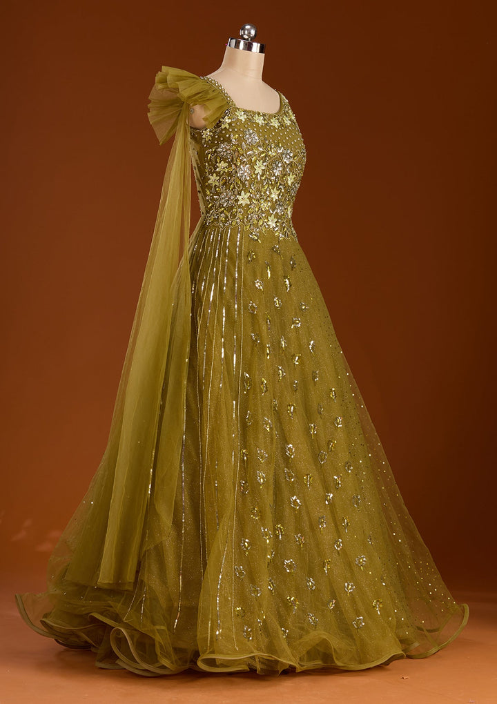 Mehendi Sequins Net Readymade Lehenga-koskii