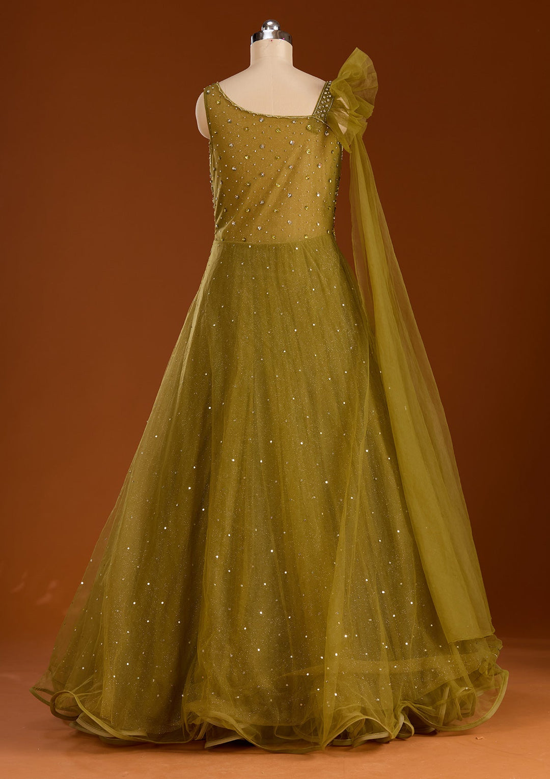 Mehendi Sequins Net Readymade Lehenga-koskii