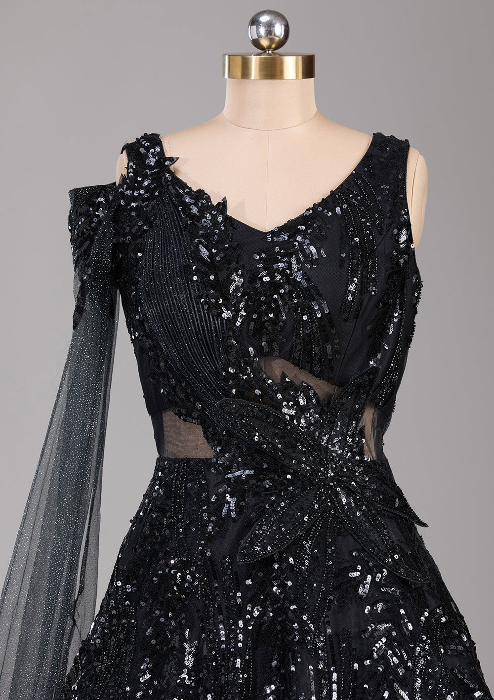 Black Cutdana Net Readymade Lehenga-Koskii