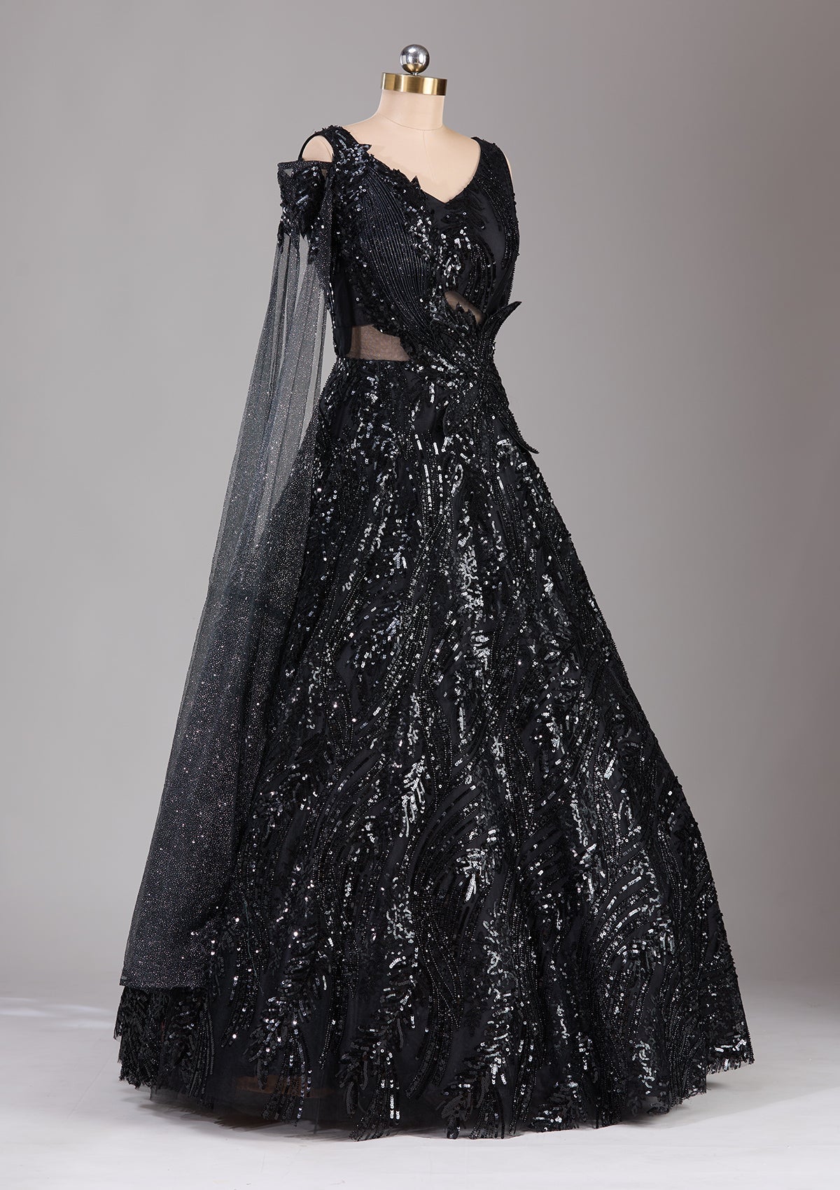 Black Cutdana Net Readymade Lehenga-Koskii