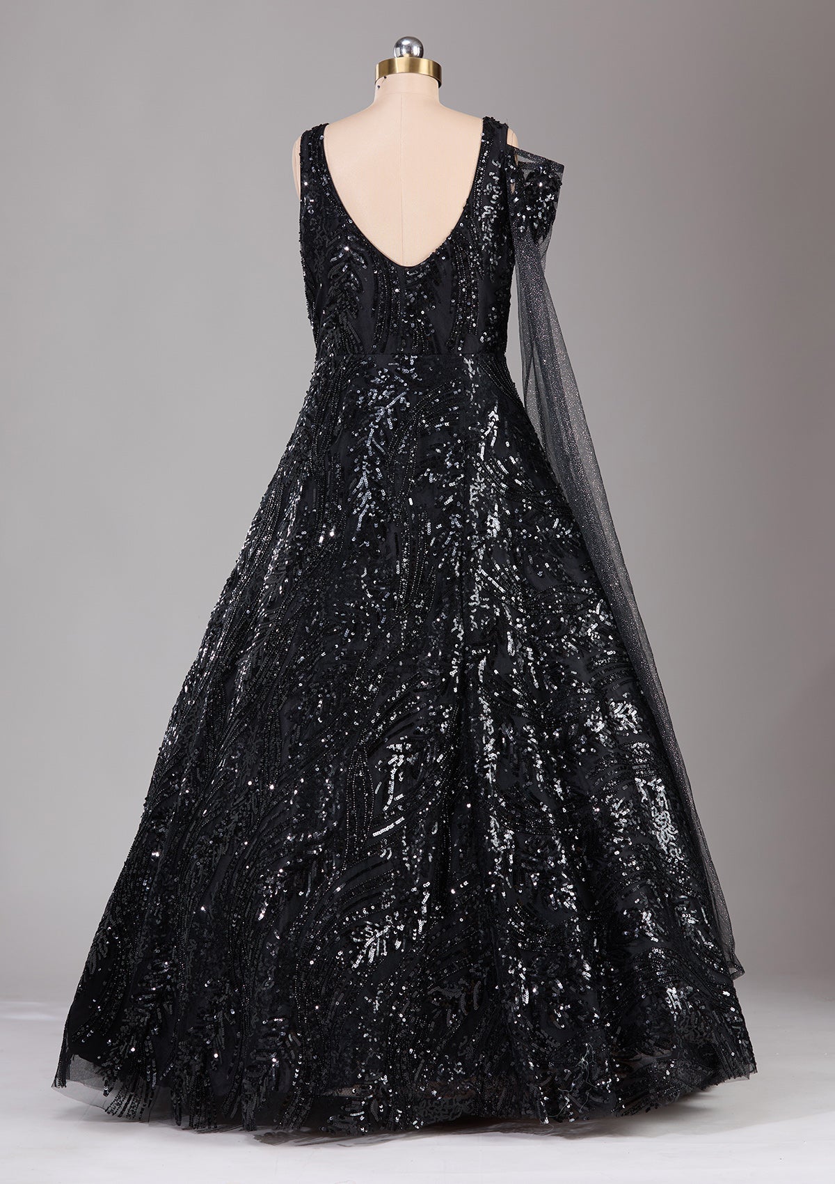 Black Cutdana Net Readymade Lehenga-Koskii