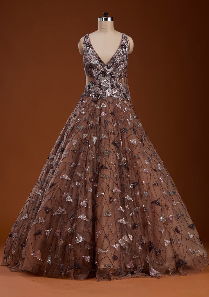Mauve Zardosi Net Gown-koskii