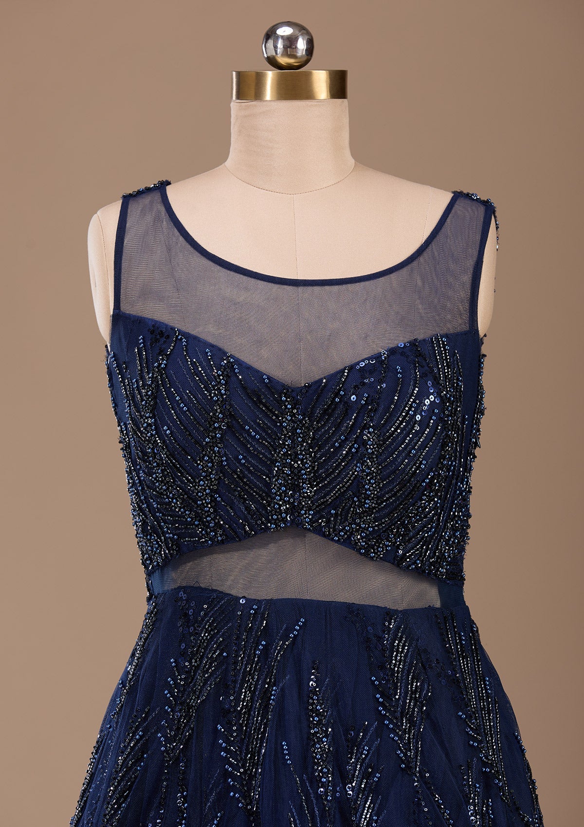 Navy Blue Cutdana Net Readymade Lehenga-Koskii