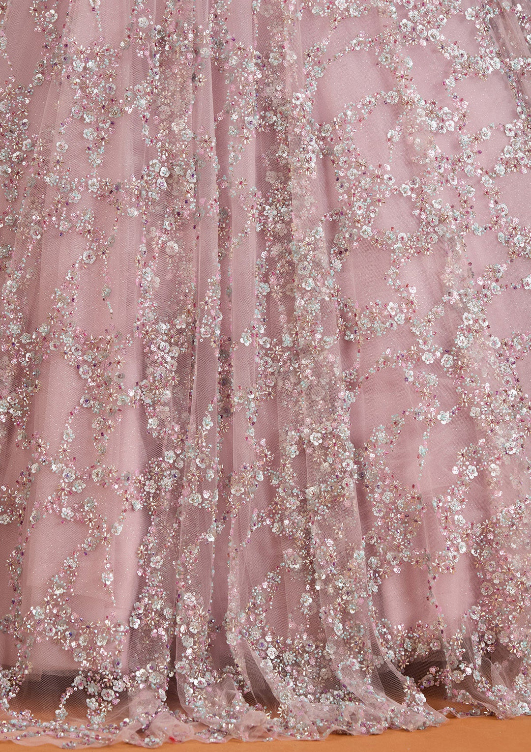 Lavender Cutdana Net Readymade Lehenga-koskii