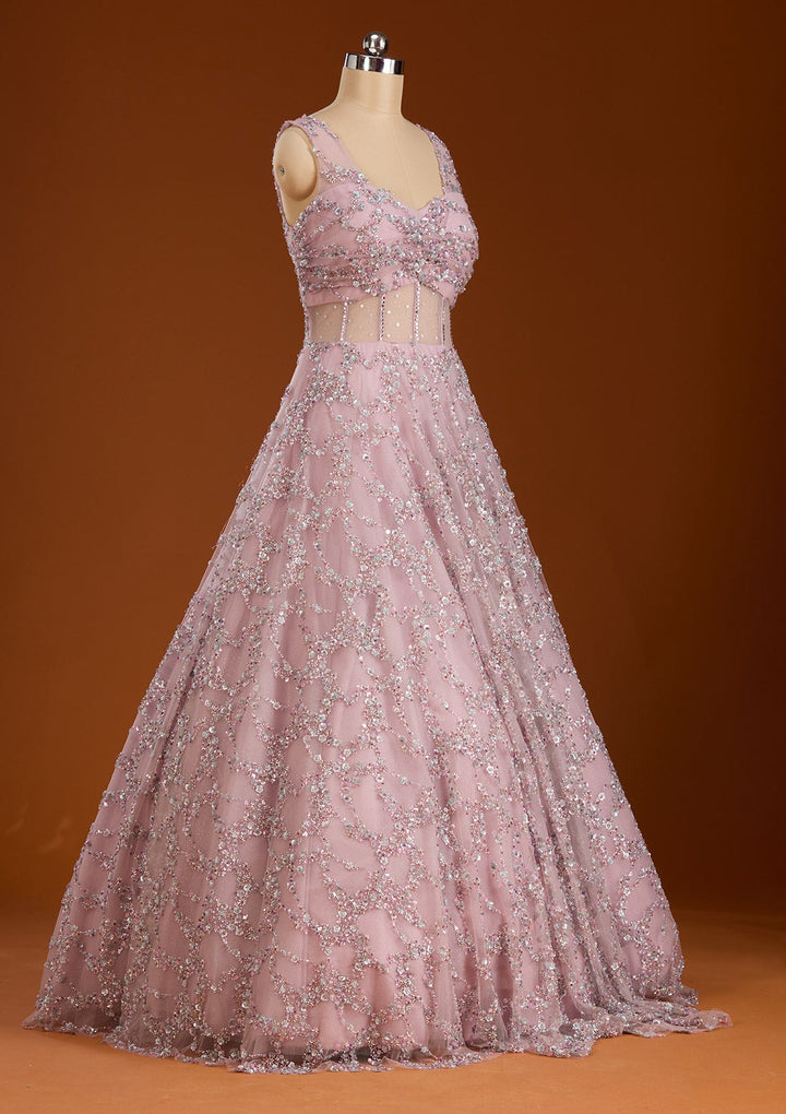 Lavender Cutdana Net Readymade Lehenga-koskii
