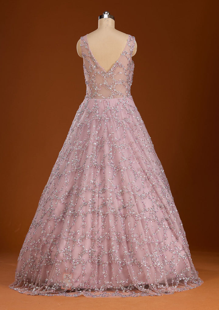 Lavender Cutdana Net Readymade Lehenga-koskii