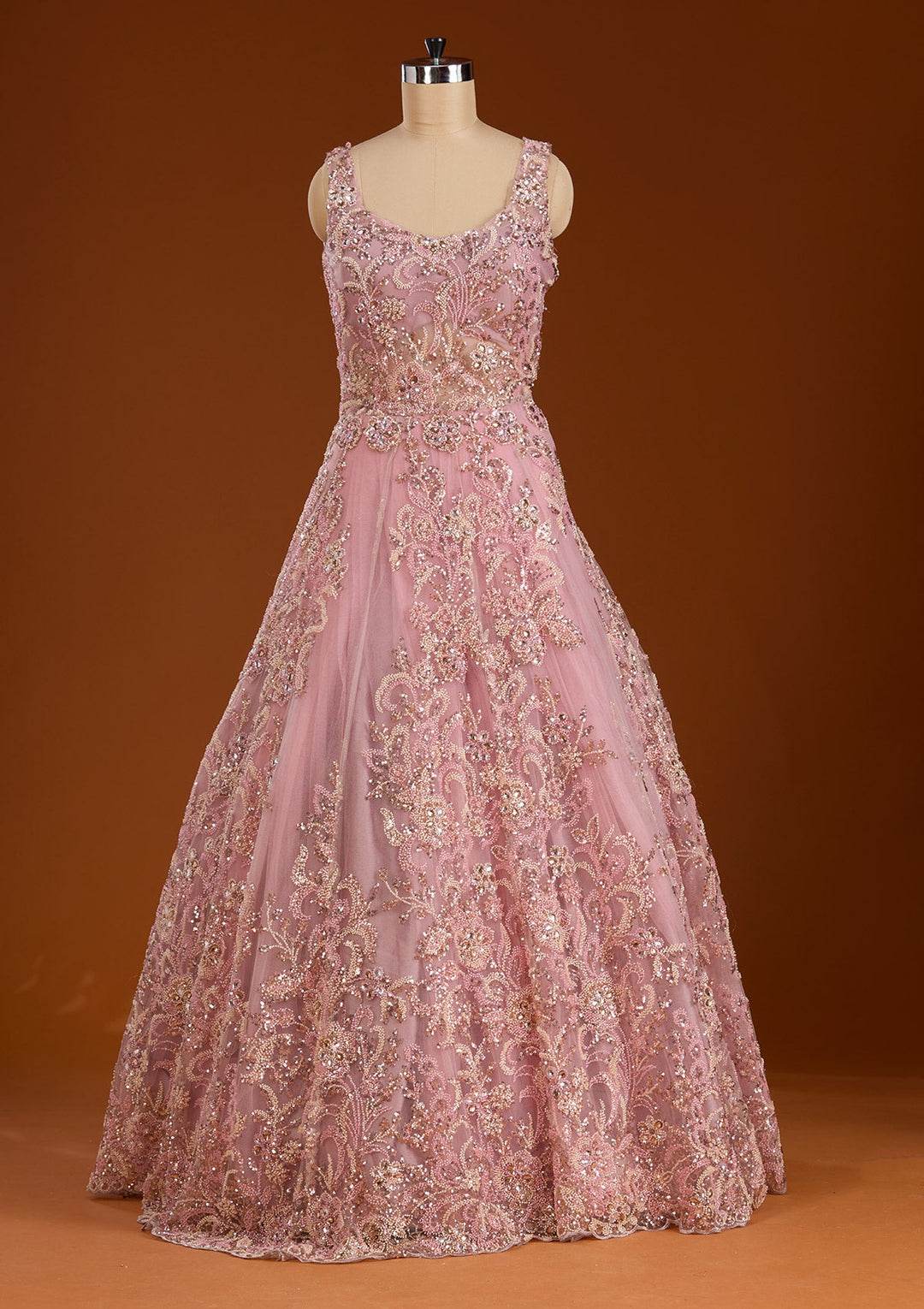 Pink Stonework Net Readymade Lehenga-koskii