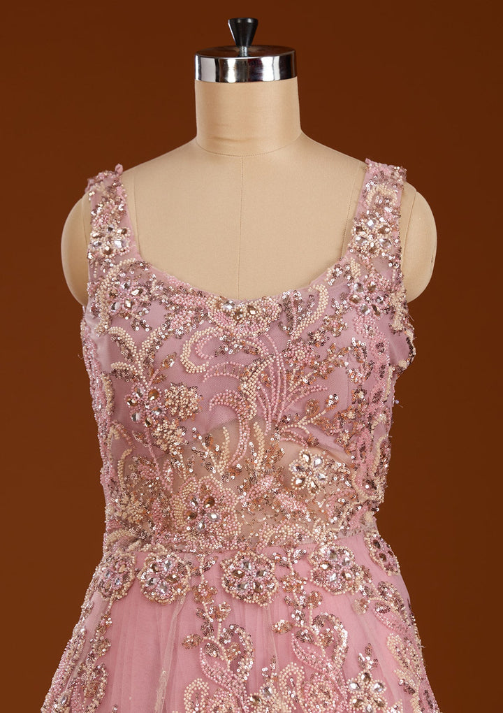 Pink Stonework Net Readymade Lehenga-koskii