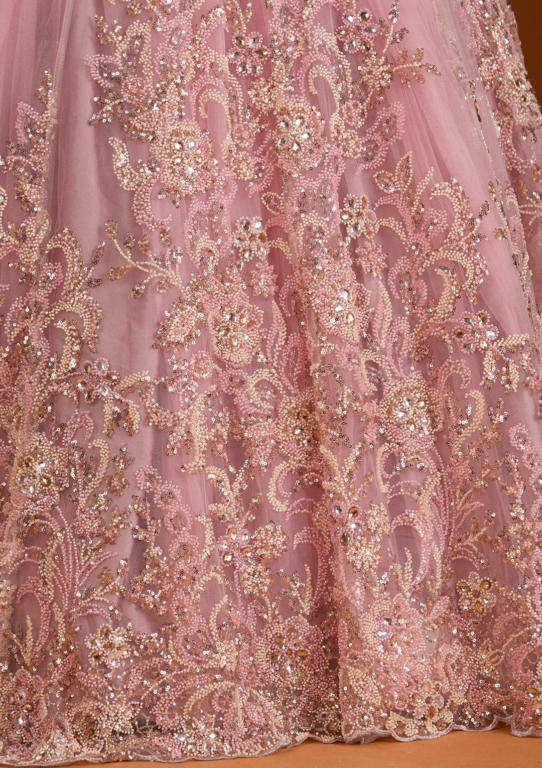 Pink Stonework Net Readymade Lehenga-koskii