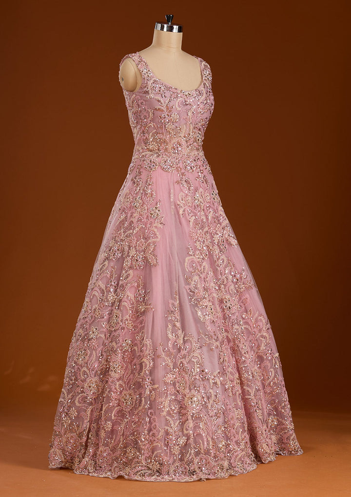 Pink Stonework Net Readymade Lehenga-koskii