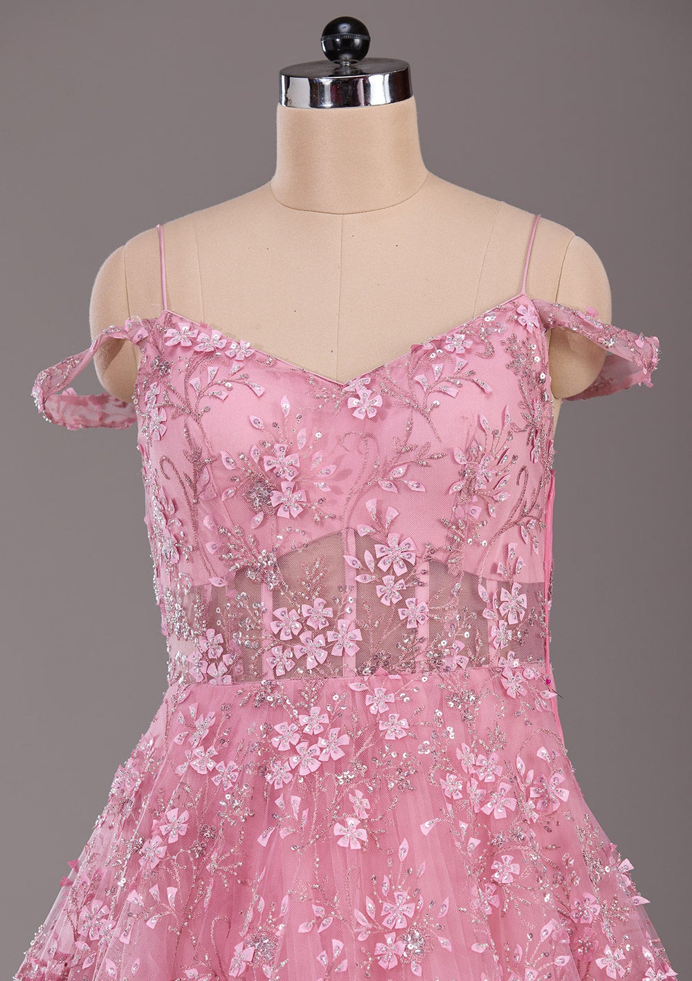 Baby Pink Applique Net Readymade Lehenga-Koskii