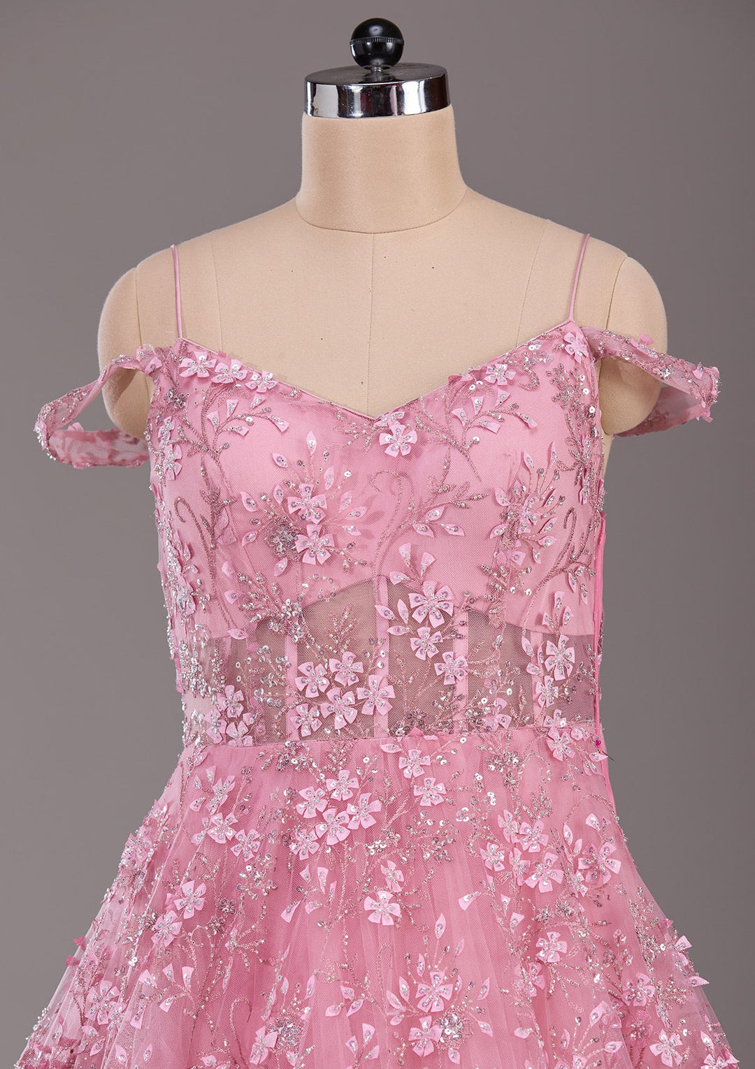 Baby Pink Applique Net Readymade Lehenga-Koskii