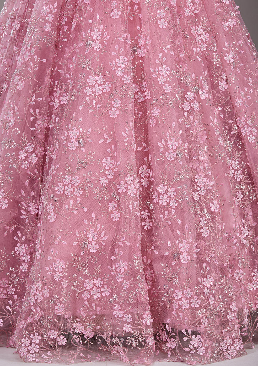 Baby Pink Applique Net Readymade Lehenga-Koskii