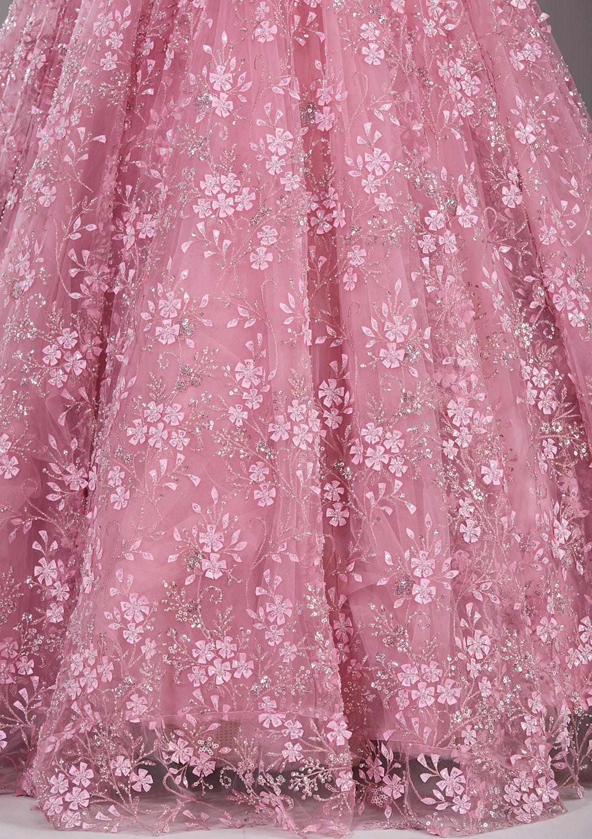 Baby Pink Applique Net Readymade Lehenga-Koskii