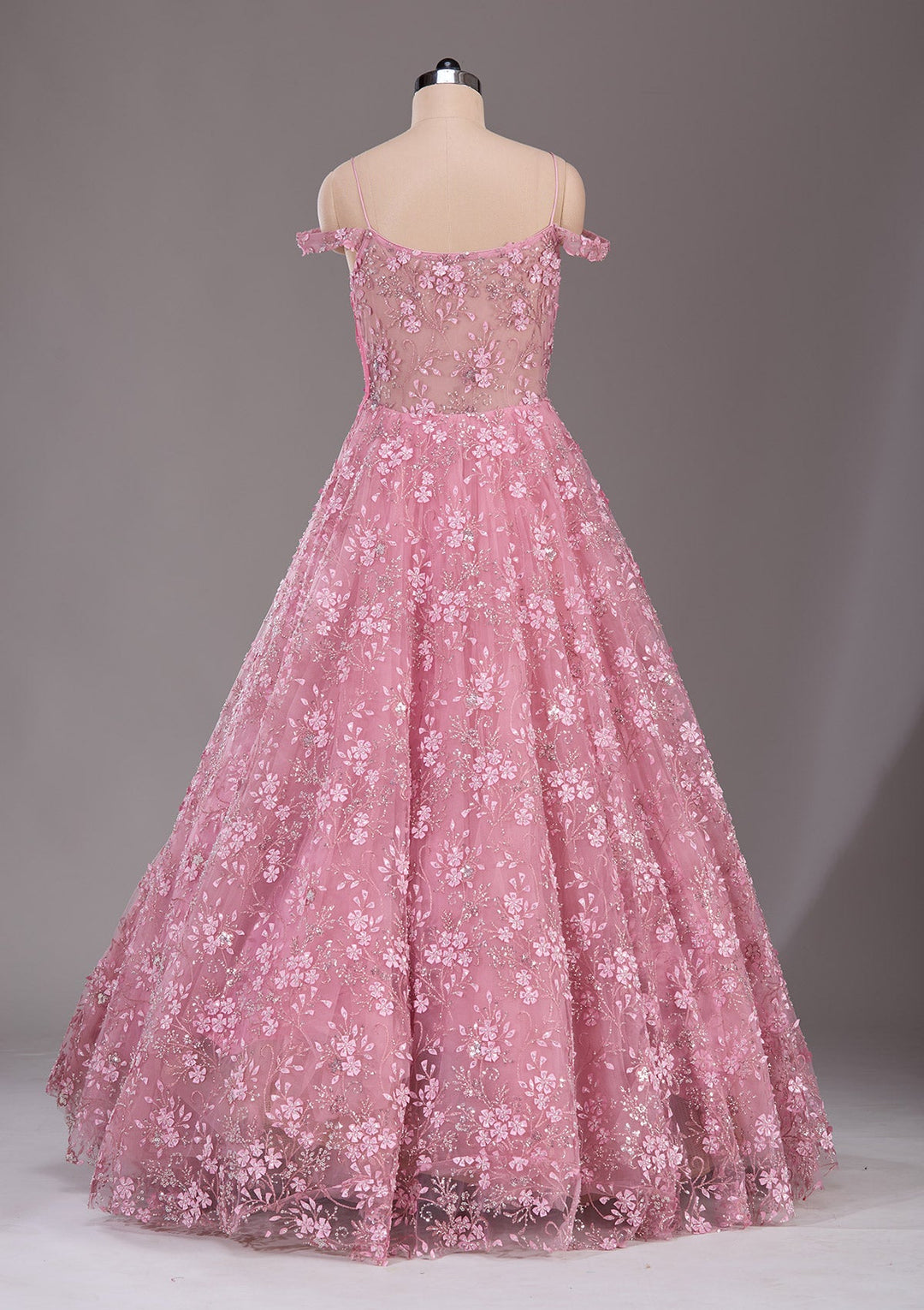 Baby Pink Applique Net Readymade Lehenga-Koskii