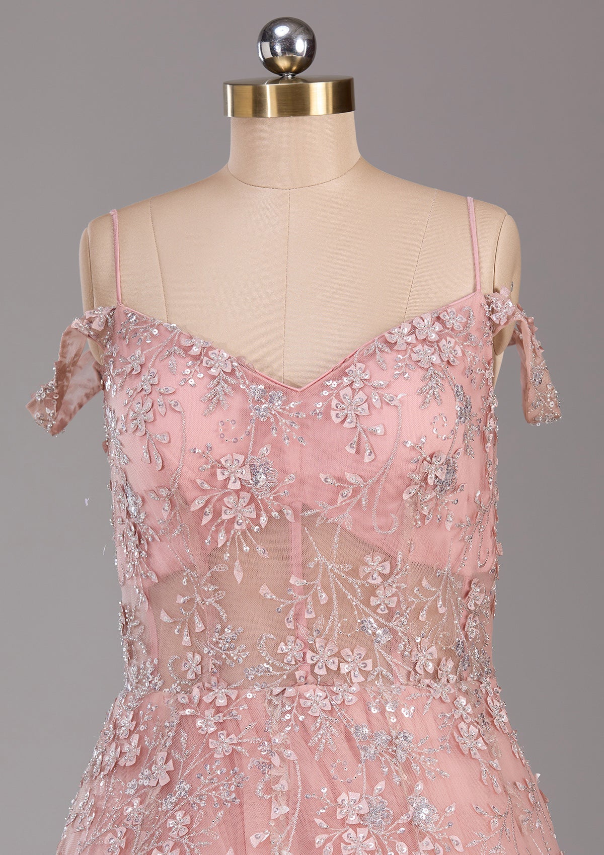Pink Applique Net Readymade Lehenga-Koskii