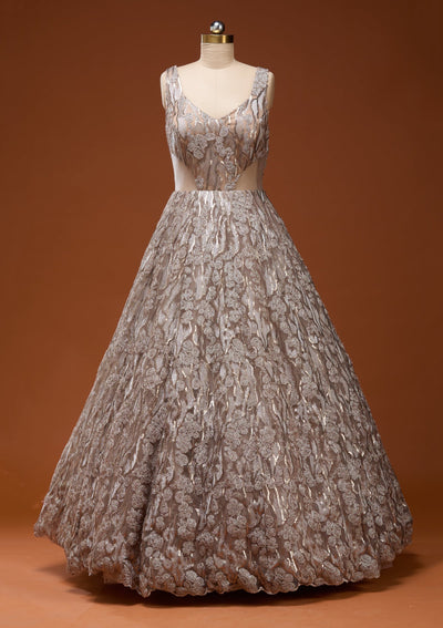 Gold Sequins Net Gown_Koskii