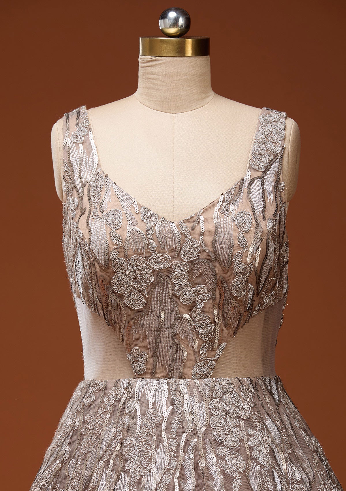 Gold Sequins Net Gown_Koskii