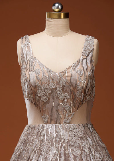 Gold Sequins Net Gown_Koskii