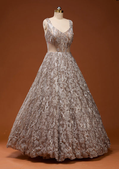 Gold Sequins Net Gown_Koskii